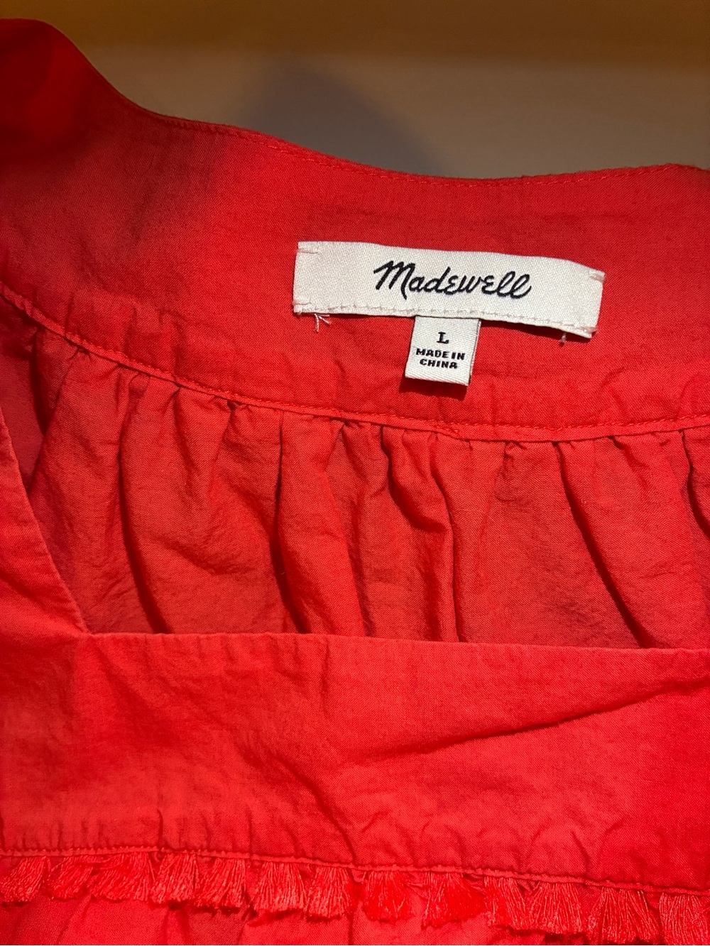Madewell Coral-Colored Eyelet Square-Neck Cotton Short Sleeve Peasant Blouse - Picture 2 of 5